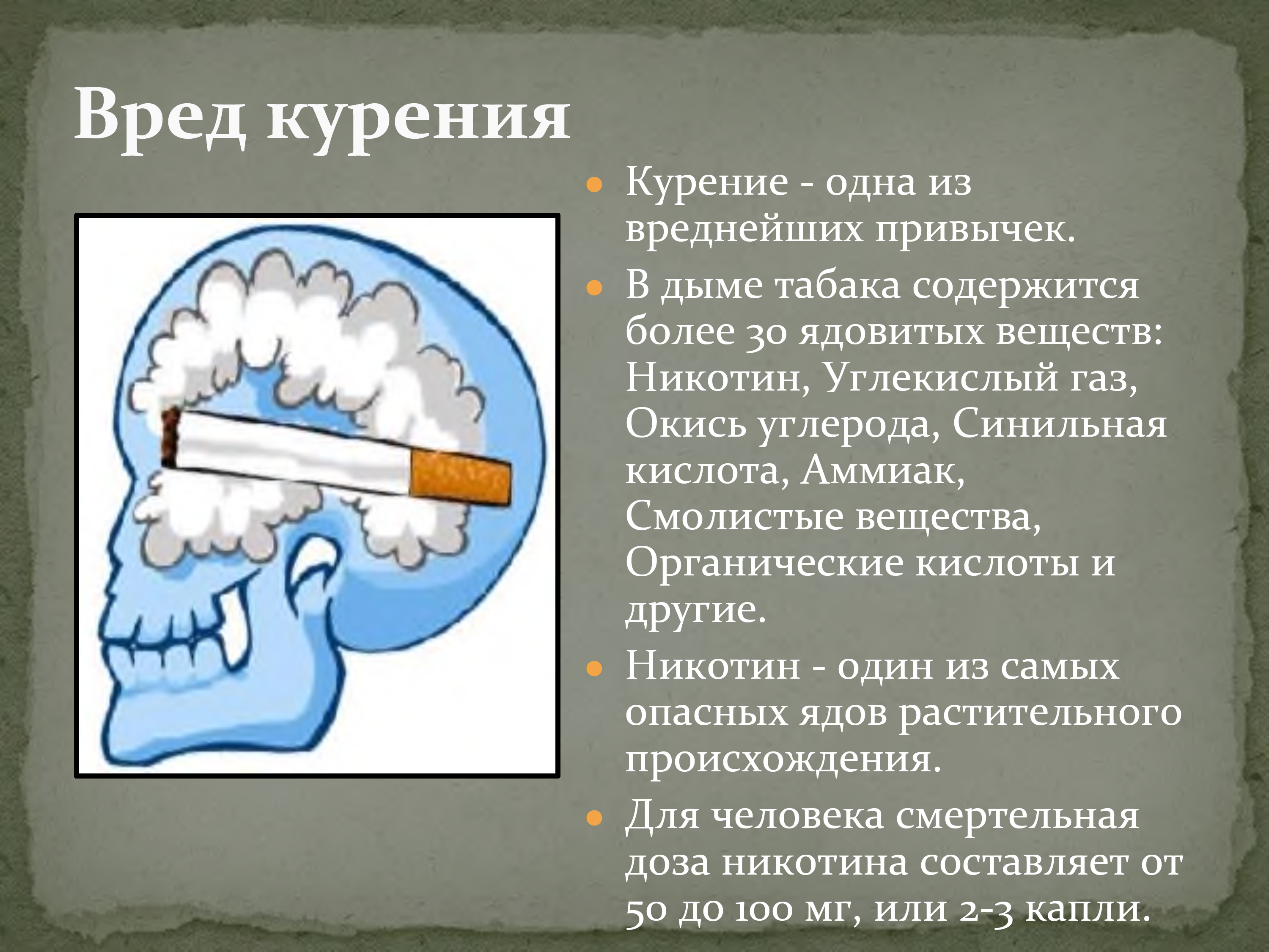 Сообщение о вреде табака
